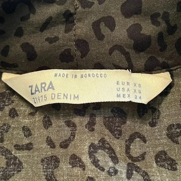 Zara animal leopard print khaki button down shirt size XS - Picture 11 of 12